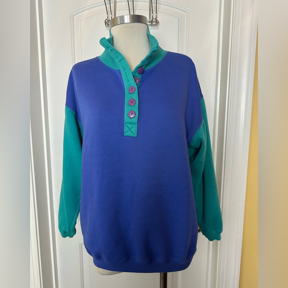 Vintage 90s color block sweatshirt purple & turquoise pacer Small